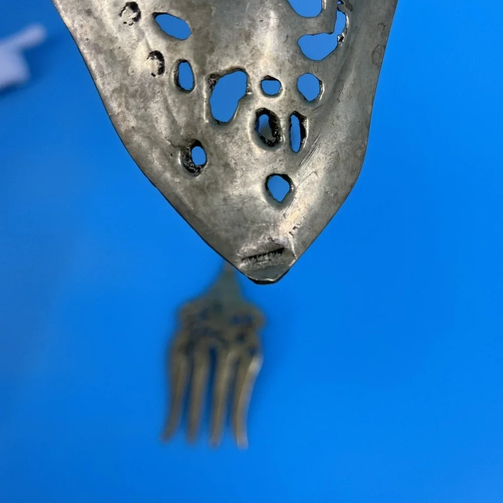 Vintage Ornate Silver Plated‎ Knight Mermaid Pierced Salad Serving Set 2pc